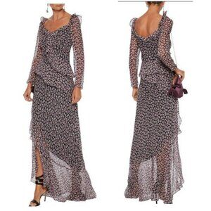 NWT Diane Von Furstenberg Silk Black Vines Jasmyne Maxi Dress Sz 10